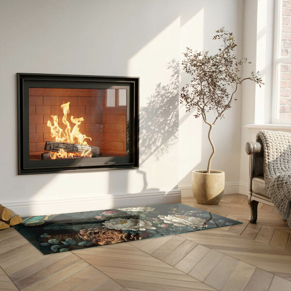 Vetro sotto stufa rettangolare con motivo di farfalle su sfondo floreale