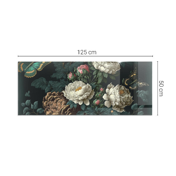 Vetro sotto stufa rettangolare Farfalle su uno sfondo di fiori
