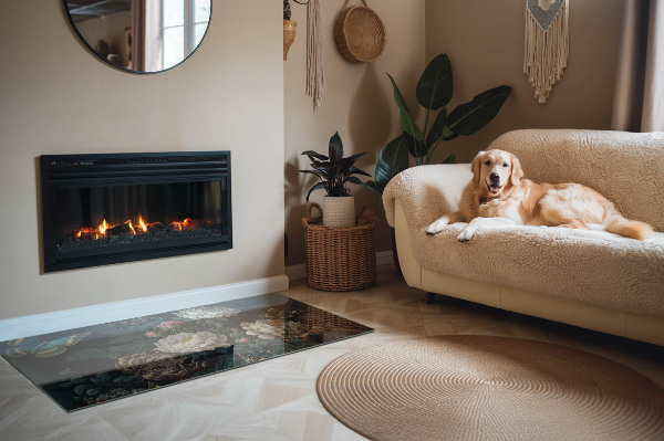 Vetro sotto stufa rettangolare con motivo di farfalle su sfondo floreale