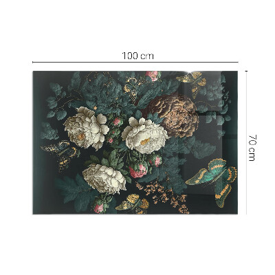 Vetro sotto stufa rettangolare Farfalle su uno sfondo di fiori