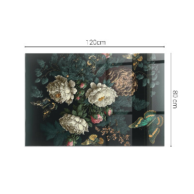 Vetro sotto stufa rettangolare Farfalle su uno sfondo di fiori