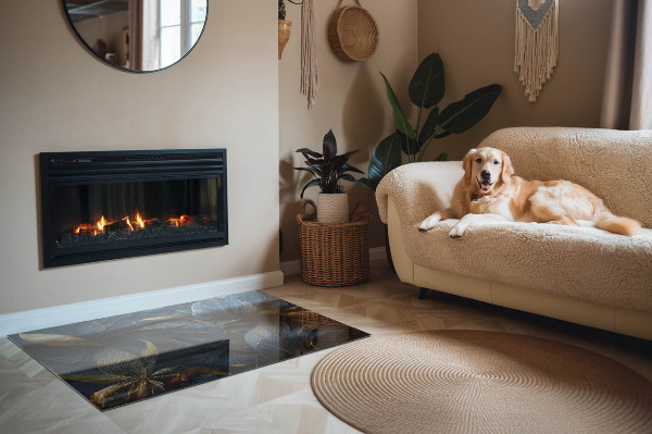 Vetro sotto stufa con foglie eleganti disposte a motivo