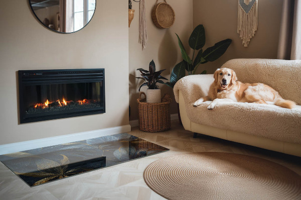 Vetro sotto stufa con foglie eleganti disposte a motivo