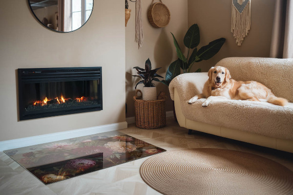 Vetro sotto stufa rettangolare con motivo di fiori colorati