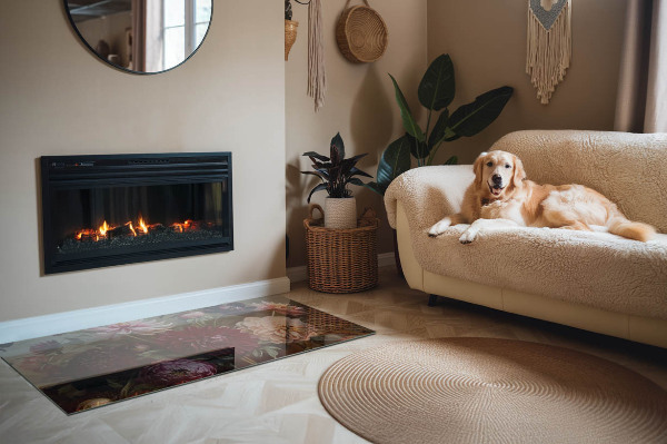 Vetro sotto stufa rettangolare con motivo di fiori colorati