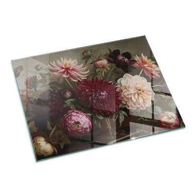 Vetro sotto stufa rettangolare con motivo di fiori colorati