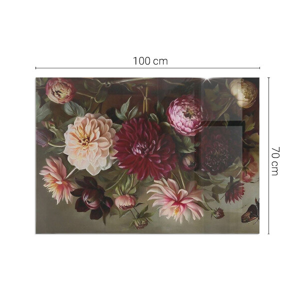 Vetro sotto stufa rettangolare Dettagli di fiori colorati