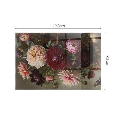 Vetro sotto stufa rettangolare Dettagli di fiori colorati
