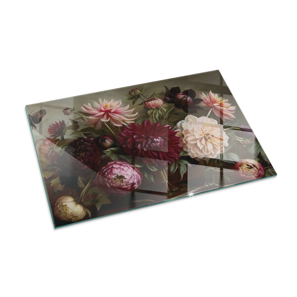 Vetro sotto stufa rettangolare Dettagli di fiori colorati