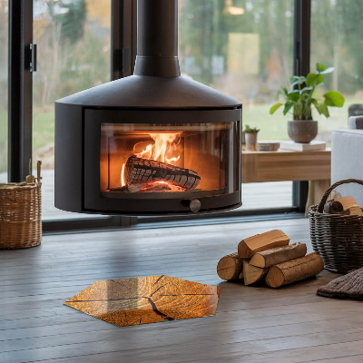 Vetro sotto stufa esagonale Legno in sezione trasversale con venature naturali