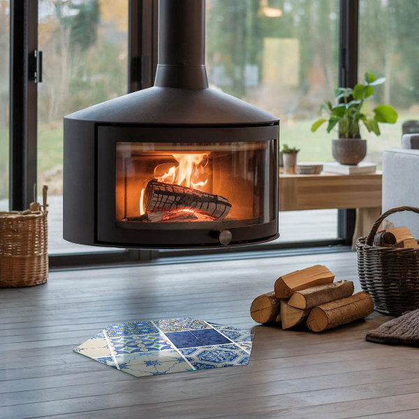 Vetro sotto stufa esagonale Motivi ceramici sullo sfondo