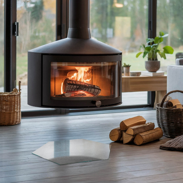 Vetro sotto stufa esagonale con struttura in cemento effetto naturale