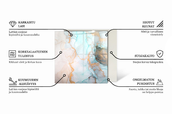 Vetro sotto stufa esagonale con motivo organico effetto marmo