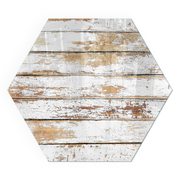 Vetro sotto stufa esagonale con motivo di tavola di legno arrugginita