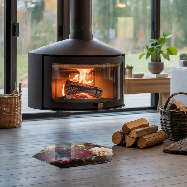 Vetro sotto stufa esagonale con motivo floreale in piena fioritura