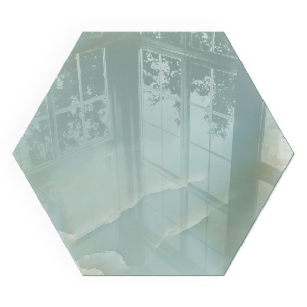 Vetro sotto stufa esagonale con motivo marmorizzato in tonalità delicate