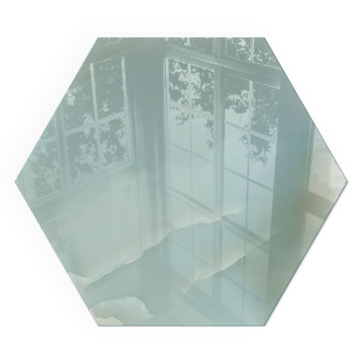 Vetro sotto stufa esagonale con motivo marmorizzato in tonalità delicate