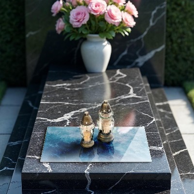 Piastra in vetro per candele tombali con motivo acqua blu