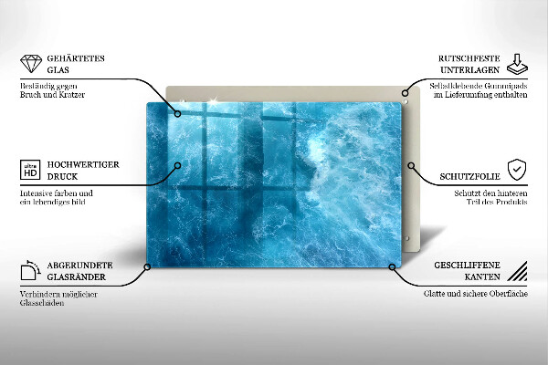 Piastra in vetro per candele tombali con motivo acqua blu