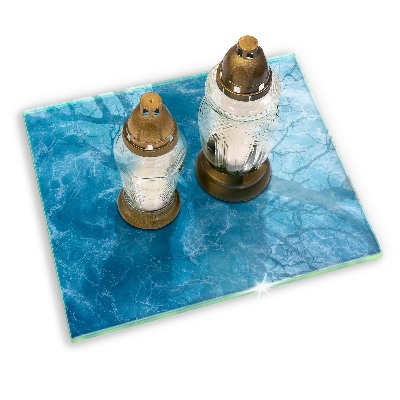 Piastra in vetro per candele tombali con motivo acqua blu