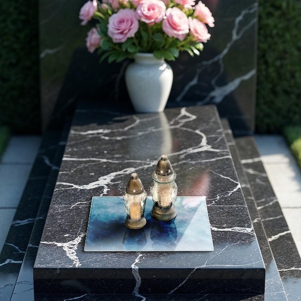 Piastra in vetro per candele tombali con motivo acqua blu