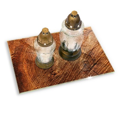 Piastra in vetro per candele tombali con motivo ad anelli degli alberi in finitura legno