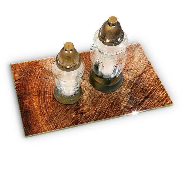 Piastra in vetro per candele tombali con motivo ad anelli degli alberi in finitura legno