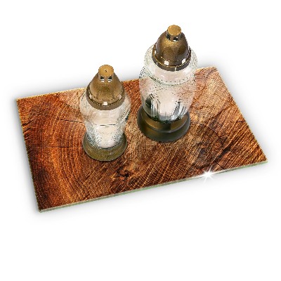 Piastra in vetro per candele tombali con motivo ad anelli degli alberi in finitura legno