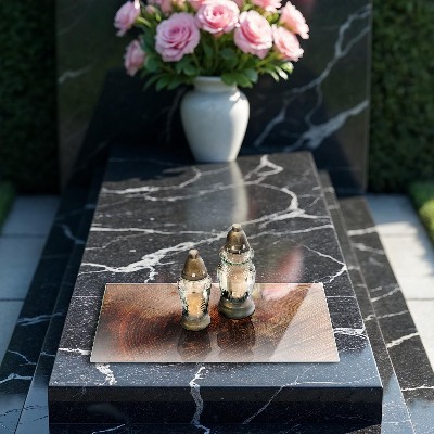 Piastra in vetro per candele tombali con motivo ad anelli degli alberi in finitura legno