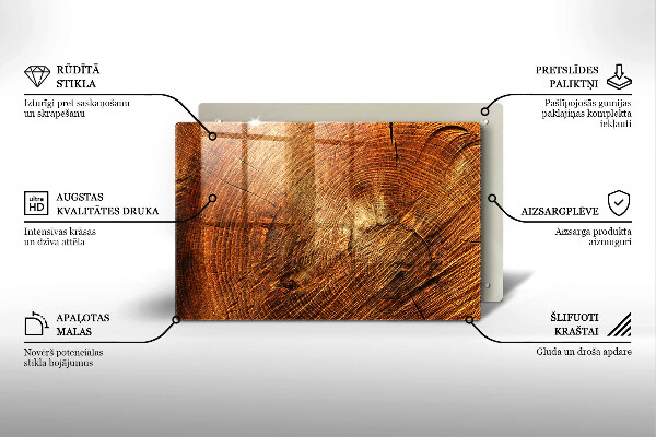 Piastra in vetro per candele tombali con motivo ad anelli degli alberi in finitura legno