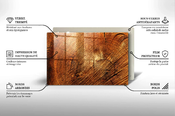 Piastra in vetro per candele tombali con motivo ad anelli degli alberi in finitura legno