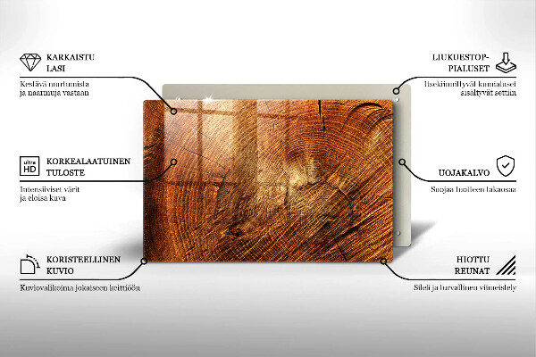 Piastra in vetro per candele tombali con motivo ad anelli degli alberi in finitura legno