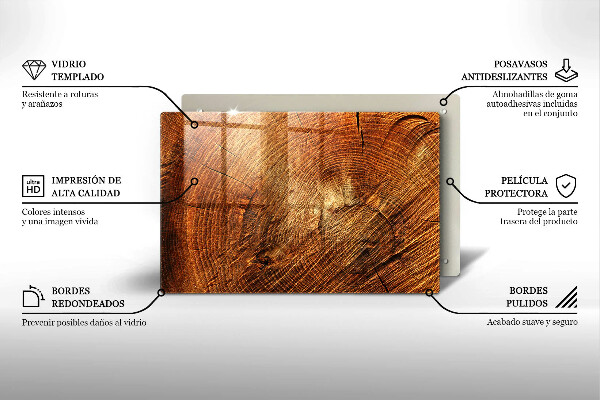 Piastra in vetro per candele tombali con motivo ad anelli degli alberi in finitura legno