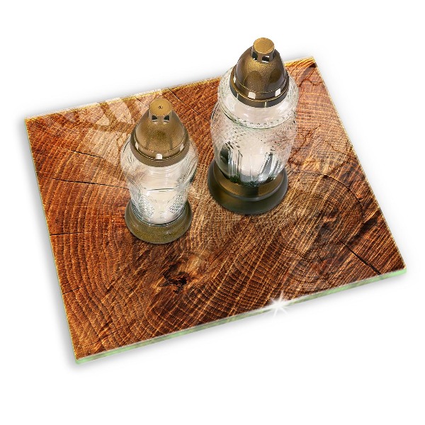 Piastra in vetro per candele tombali con motivo ad anelli degli alberi in finitura legno