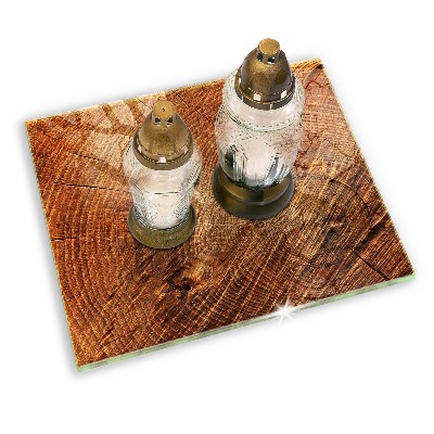 Piastra in vetro per candele tombali con motivo ad anelli degli alberi in finitura legno