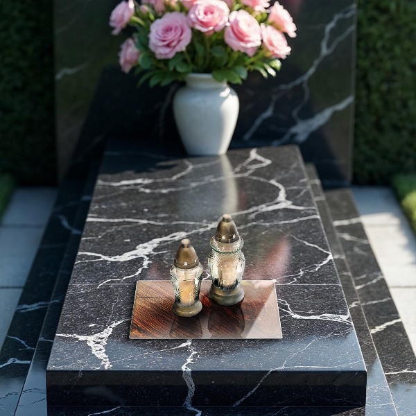 Piastra in vetro per candele tombali con struttura in legno