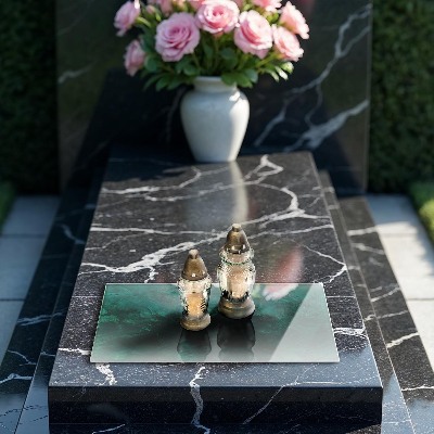 Piastra in vetro per candele tombali con decorazione a texture di sfondo in stile pietra