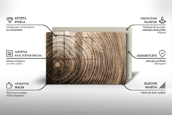 Piatto per candele con motivo ad anelli degli alberi in legno