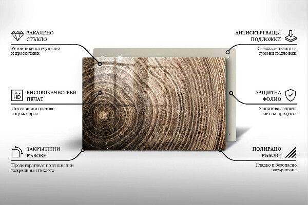 Piatto per candele con motivo ad anelli degli alberi in legno