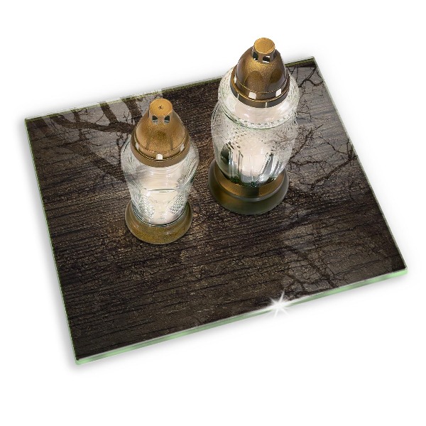 Piastra in vetro per candele tombali con motivo a corteccia dall'aspetto di legno