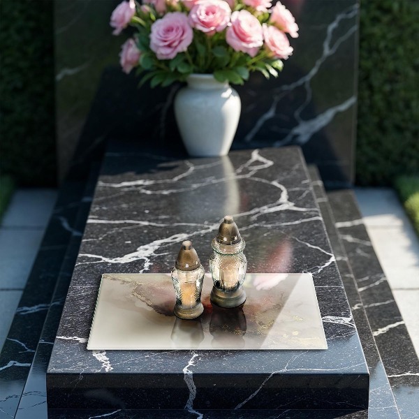 Piastra in vetro per candele tombali con motivo oro astratto