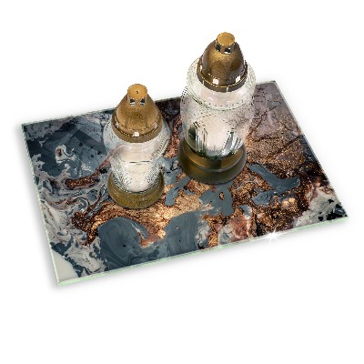 Piastra in vetro per candele tombali con motivo a struttura rocciosa dorata