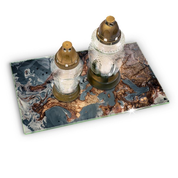 Piastra in vetro per candele tombali con motivo a struttura rocciosa dorata