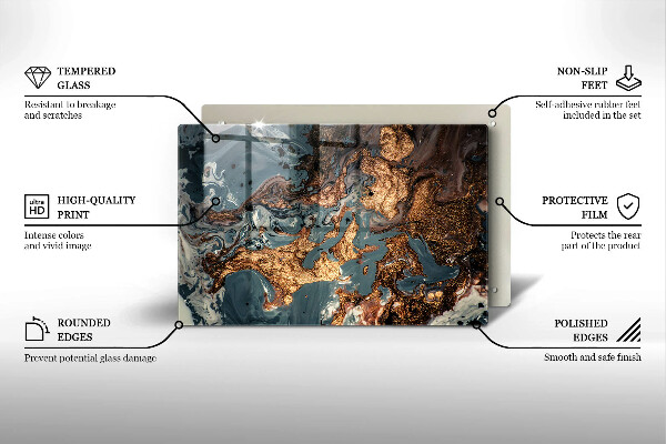 Piastra in vetro per candele tombali con motivo a struttura rocciosa dorata