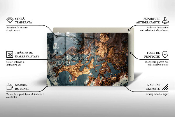 Piastra in vetro per candele tombali con motivo a struttura rocciosa dorata
