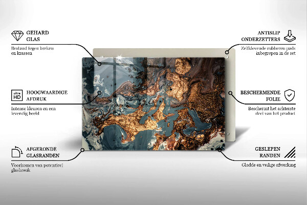 Piastra in vetro per candele tombali con motivo a struttura rocciosa dorata