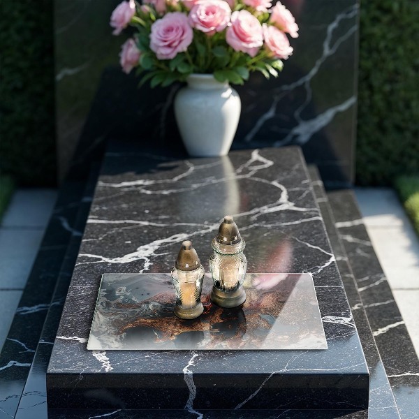 Piastra in vetro per candele tombali con motivo a struttura rocciosa dorata