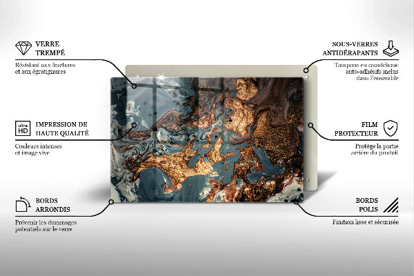 Piastra in vetro per candele tombali con motivo a struttura rocciosa dorata