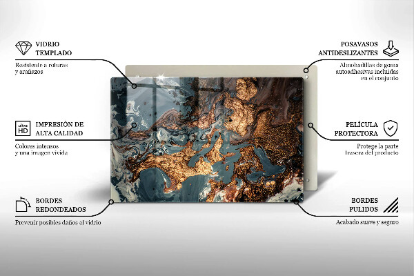 Piastra in vetro per candele tombali con motivo a struttura rocciosa dorata