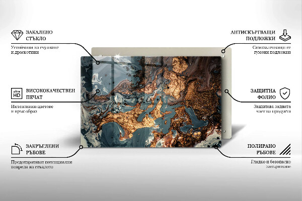 Piastra in vetro per candele tombali con motivo a struttura rocciosa dorata